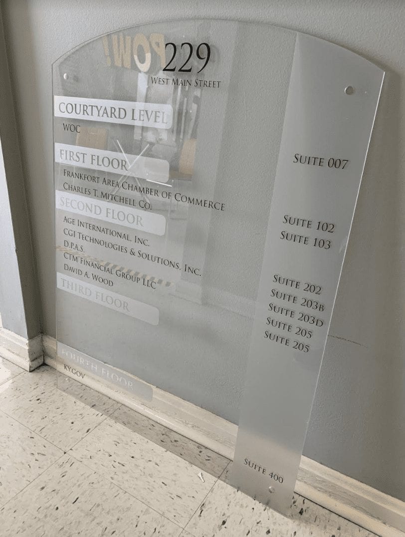 Frosted acrylic sign for office suite