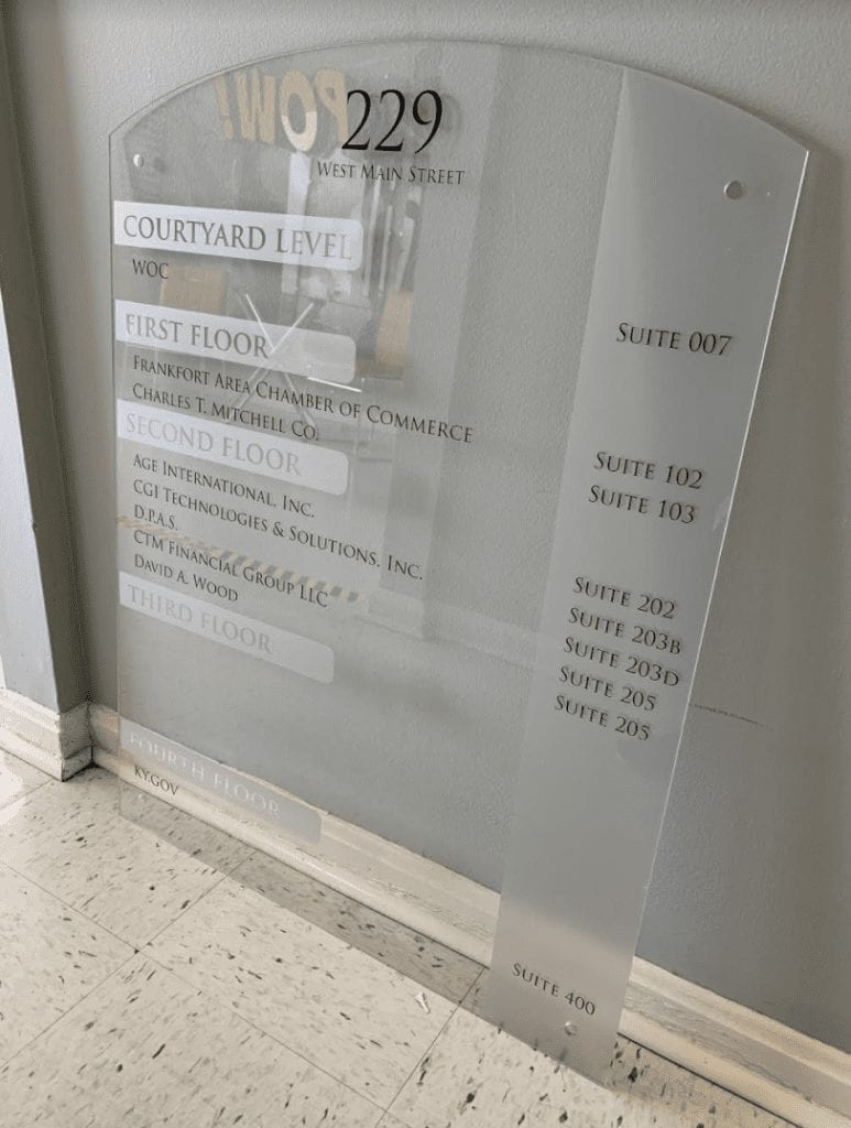 Acrylic Wayfinding Sign for office suite